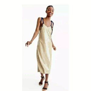 J. Crew Desert Canyon Navy Sequin Tie Shoulder Shift Midi Dress NWT NEW Size 10